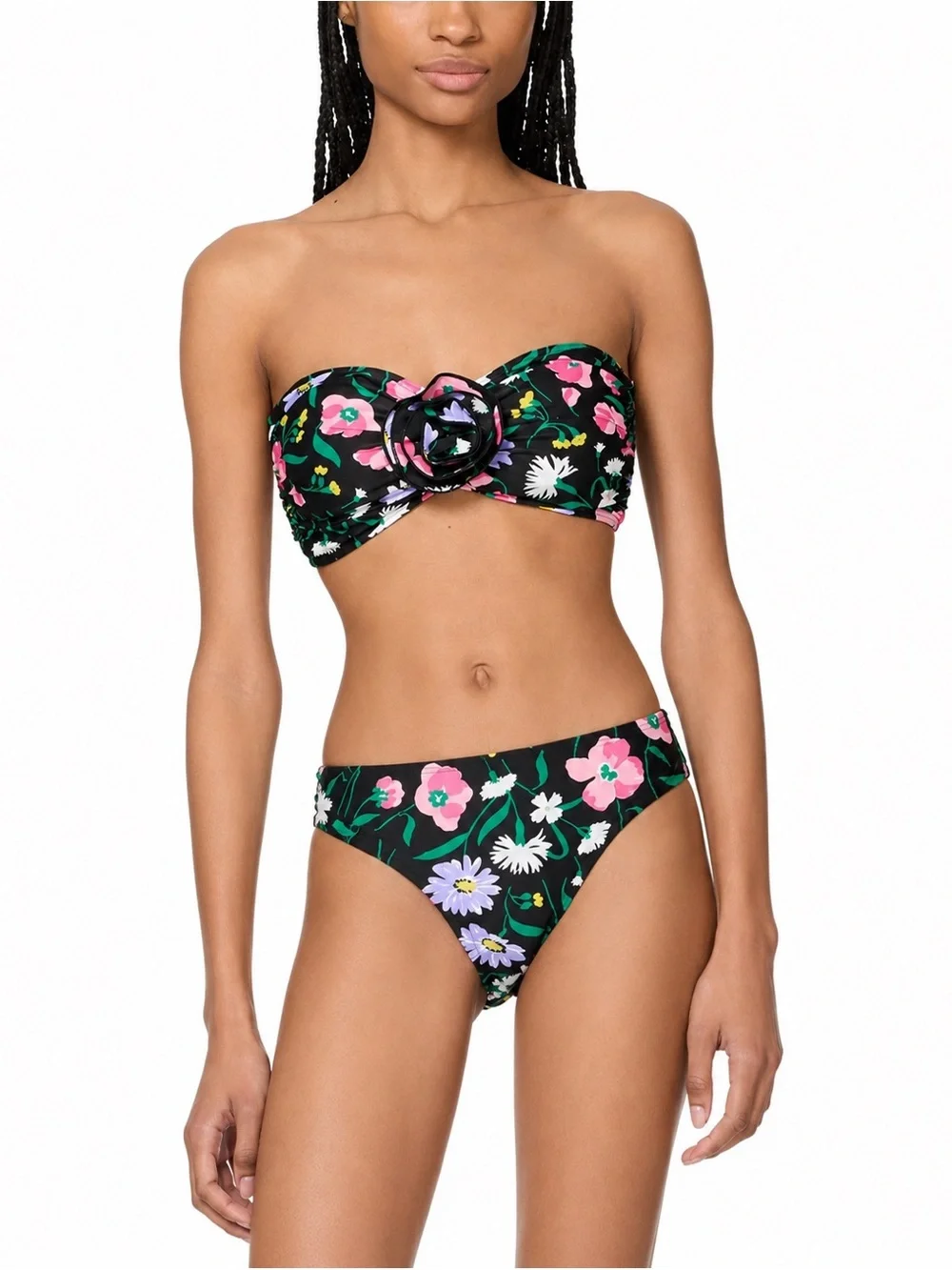NWT KATE SPADE Rosette Trim Bandeau Bikini Top High Cut Bottoms Sz M
